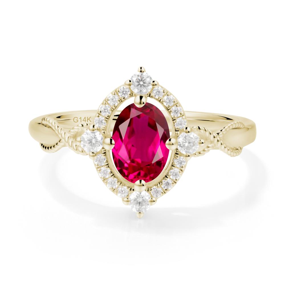 Twisted Band Ruby Halo Ring - LUO Jewelry #metal_14k yellow gold