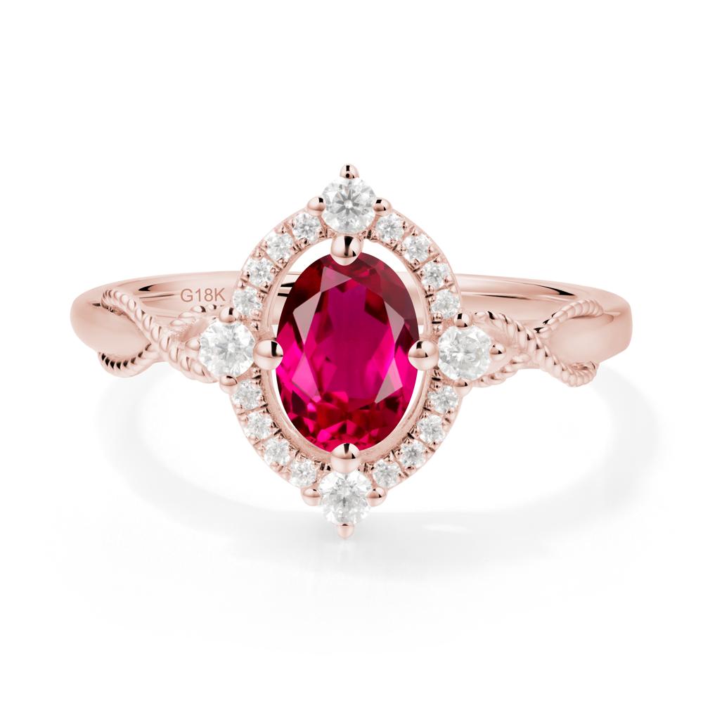 Twisted Band Ruby Halo Ring - LUO Jewelry #metal_18k rose gold
