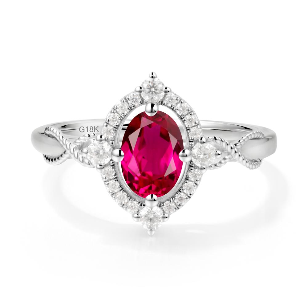 Twisted Band Ruby Halo Ring - LUO Jewelry #metal_18k white gold