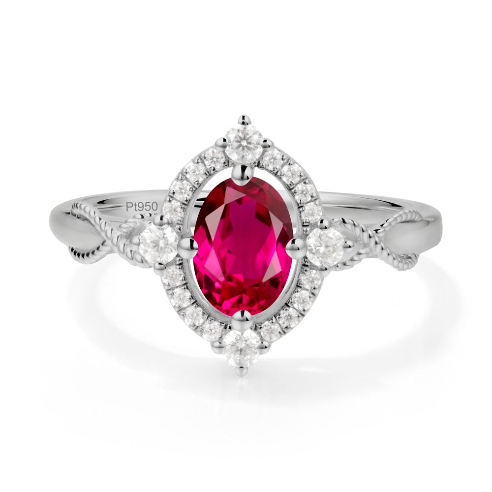 Twisted Band Ruby Halo Ring - LUO Jewelry #metal_platinum