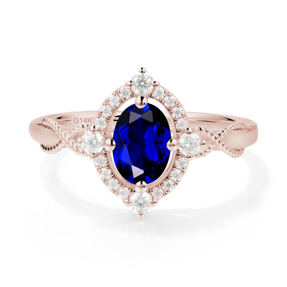 Twisted Band Sapphire Halo Ring - LUO Jewelry #metal_14k rose gold