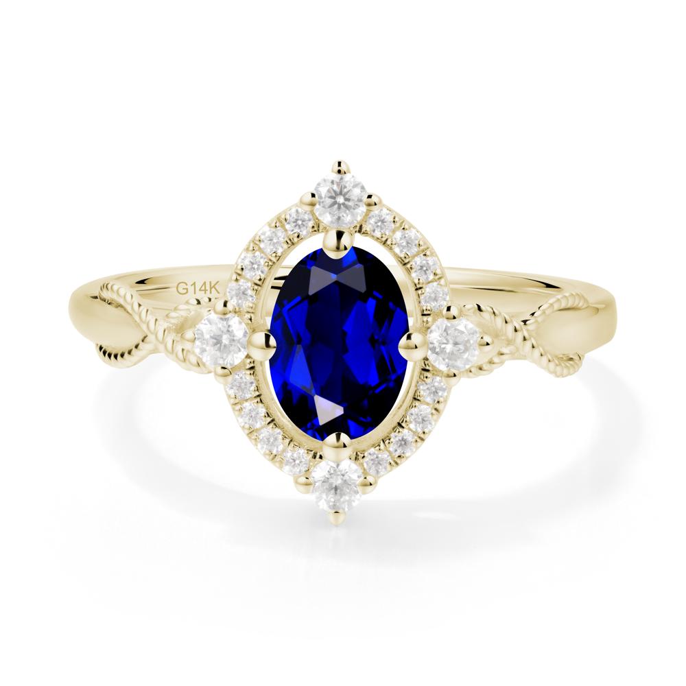 Twisted Band Sapphire Halo Ring - LUO Jewelry #metal_14k yellow gold