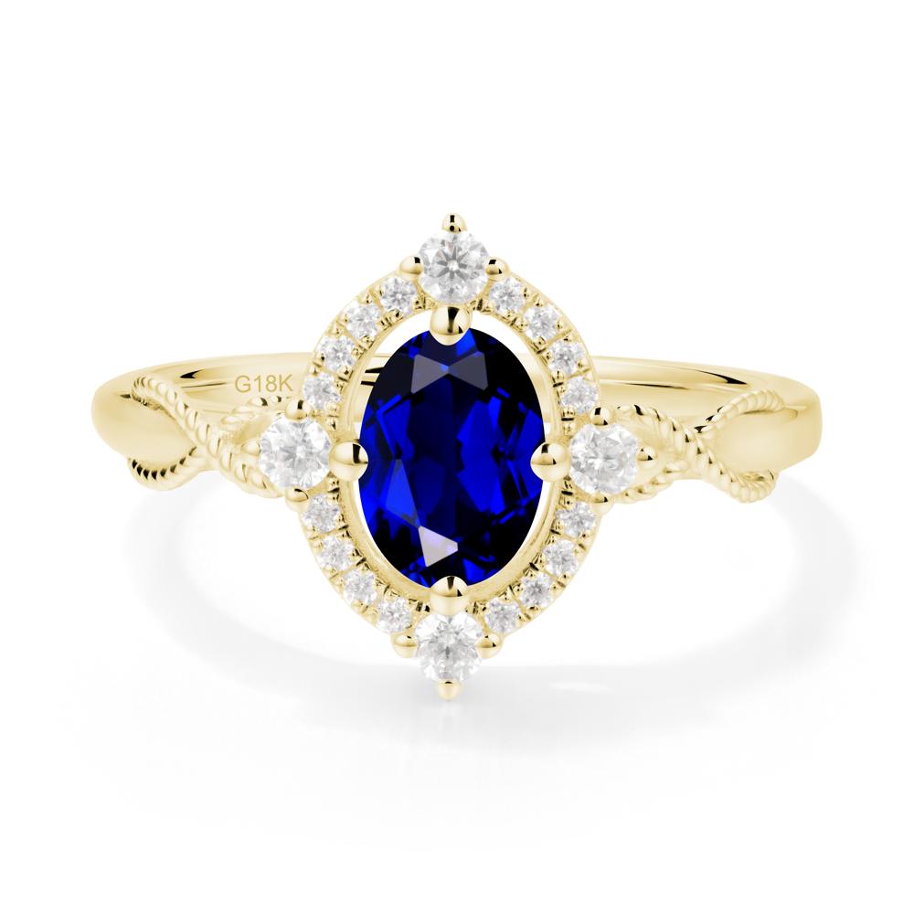 Twisted Band Sapphire Halo Ring - LUO Jewelry #metal_18k yellow gold
