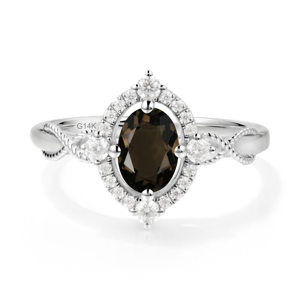 Twisted Band Smoky Quartz Halo Ring - LUO Jewelry #metal_14k white gold
