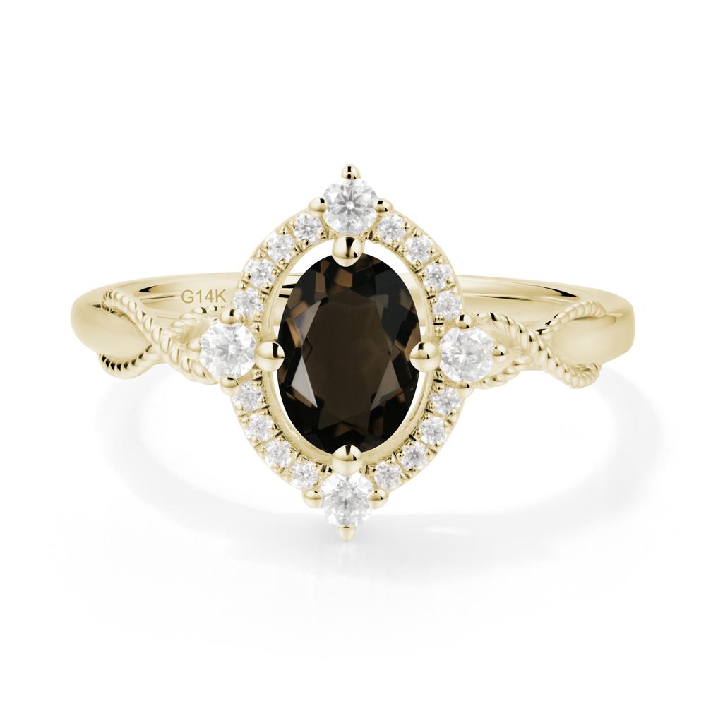 Twisted Band Smoky Quartz Halo Ring - LUO Jewelry #metal_14k yellow gold