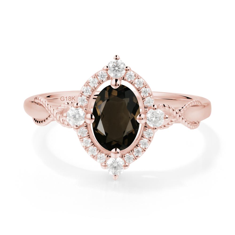 Twisted Band Smoky Quartz Halo Ring - LUO Jewelry #metal_18k rose gold