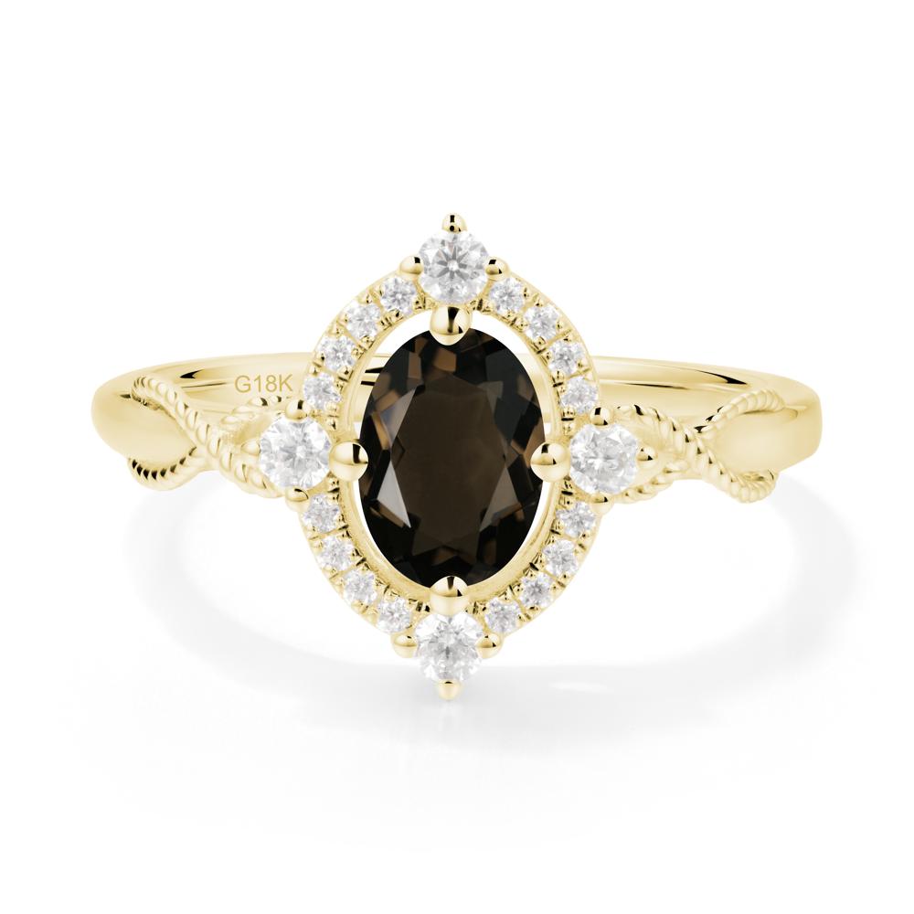 Twisted Band Smoky Quartz Halo Ring - LUO Jewelry #metal_18k yellow gold