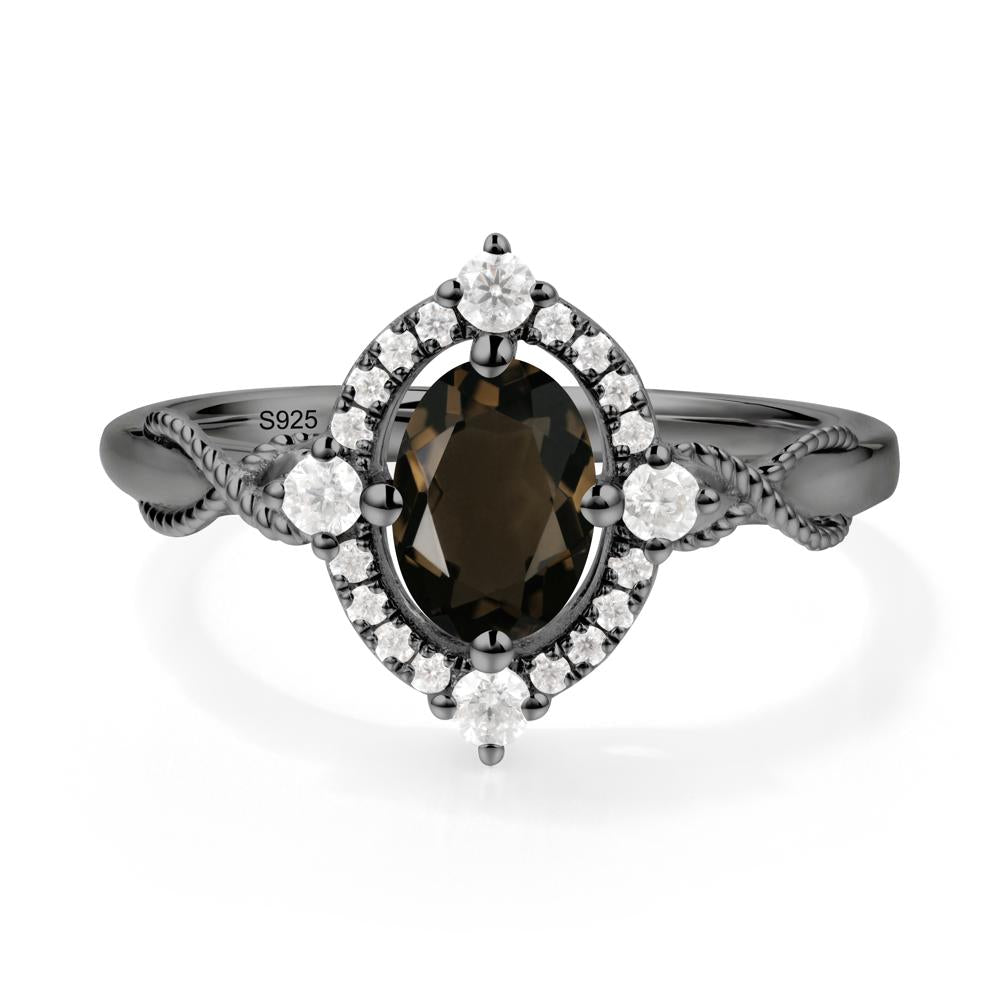 Twisted Band Smoky Quartz Halo Ring - LUO Jewelry #metal_black finish sterling silver