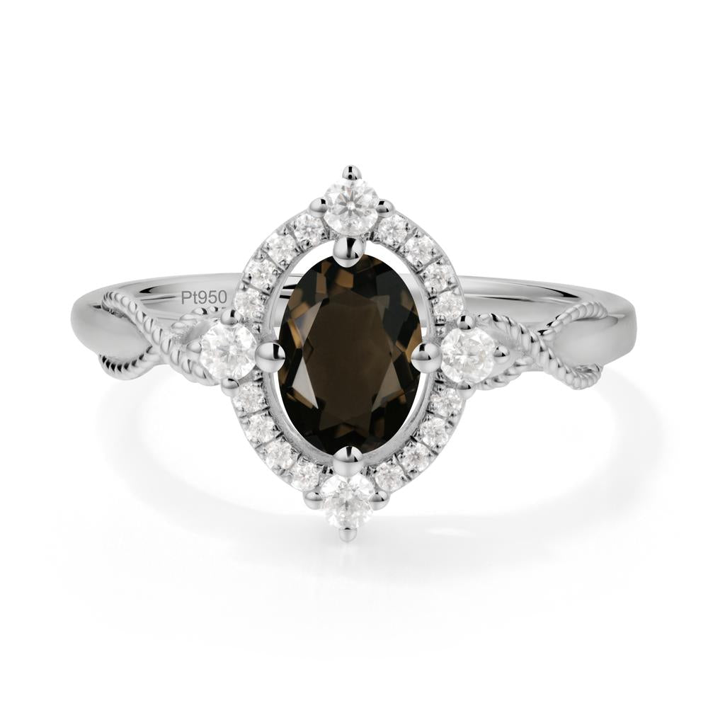 Twisted Band Smoky Quartz Halo Ring - LUO Jewelry #metal_platinum