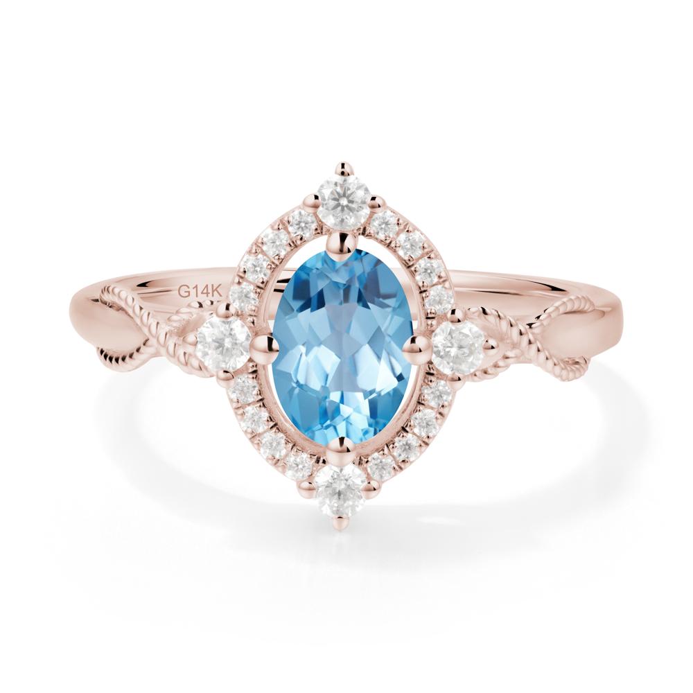 Oval Swiss Blue Topaz Halo Twist Ring - LUO Jewelry #metal_14k rose gold