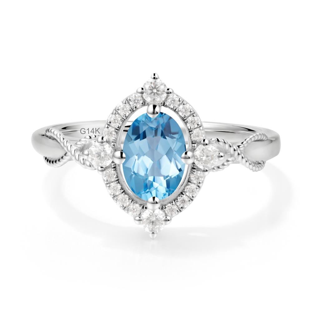 Oval Swiss Blue Topaz Halo Twist Ring - LUO Jewelry #metal_14k white gold
