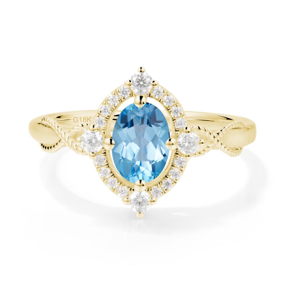 Oval Swiss Blue Topaz Halo Twist Ring - LUO Jewelry #metal_18k yellow gold