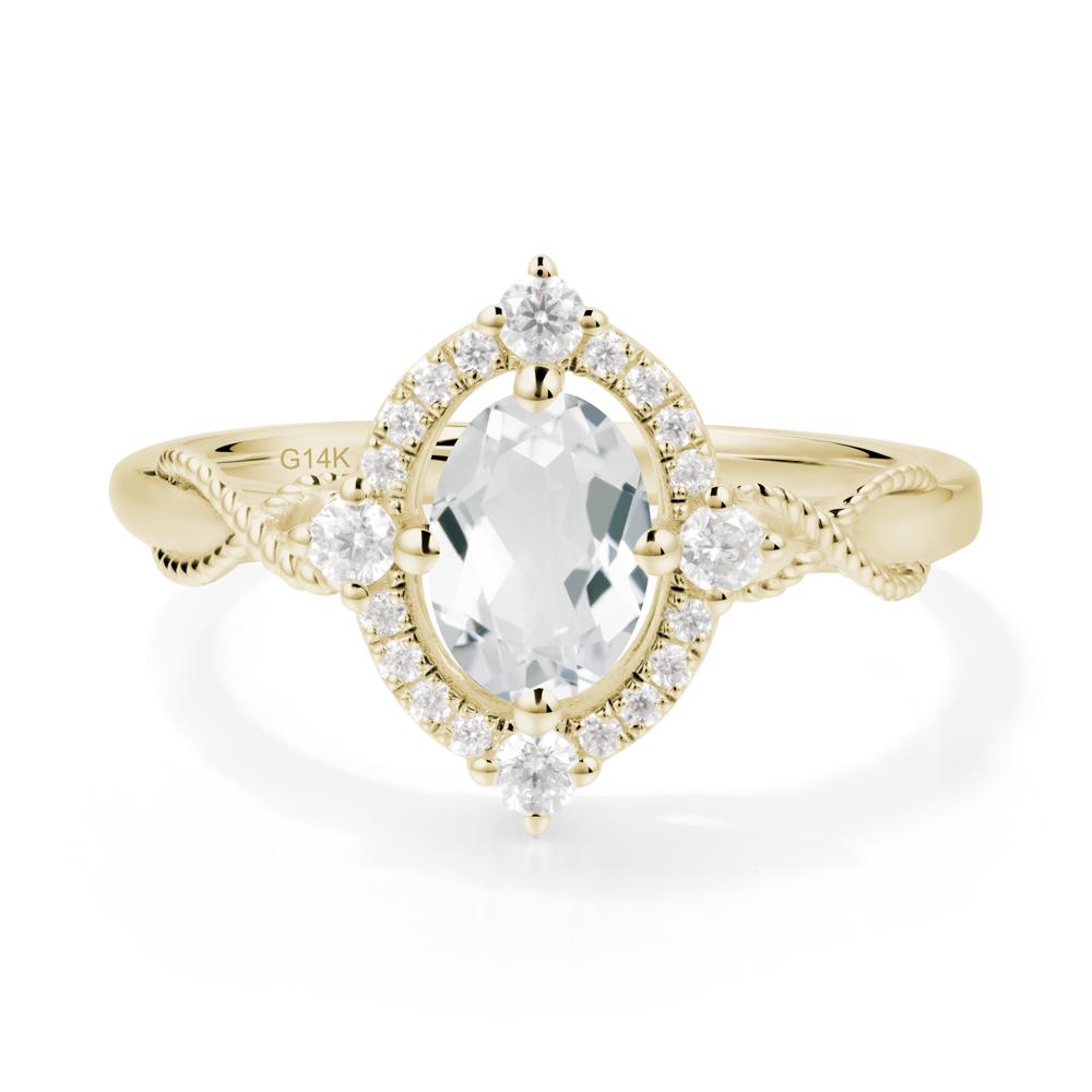 Vintage Oval White Topaz Halo Ring - LUO Jewelry #metal_14k yellow gold