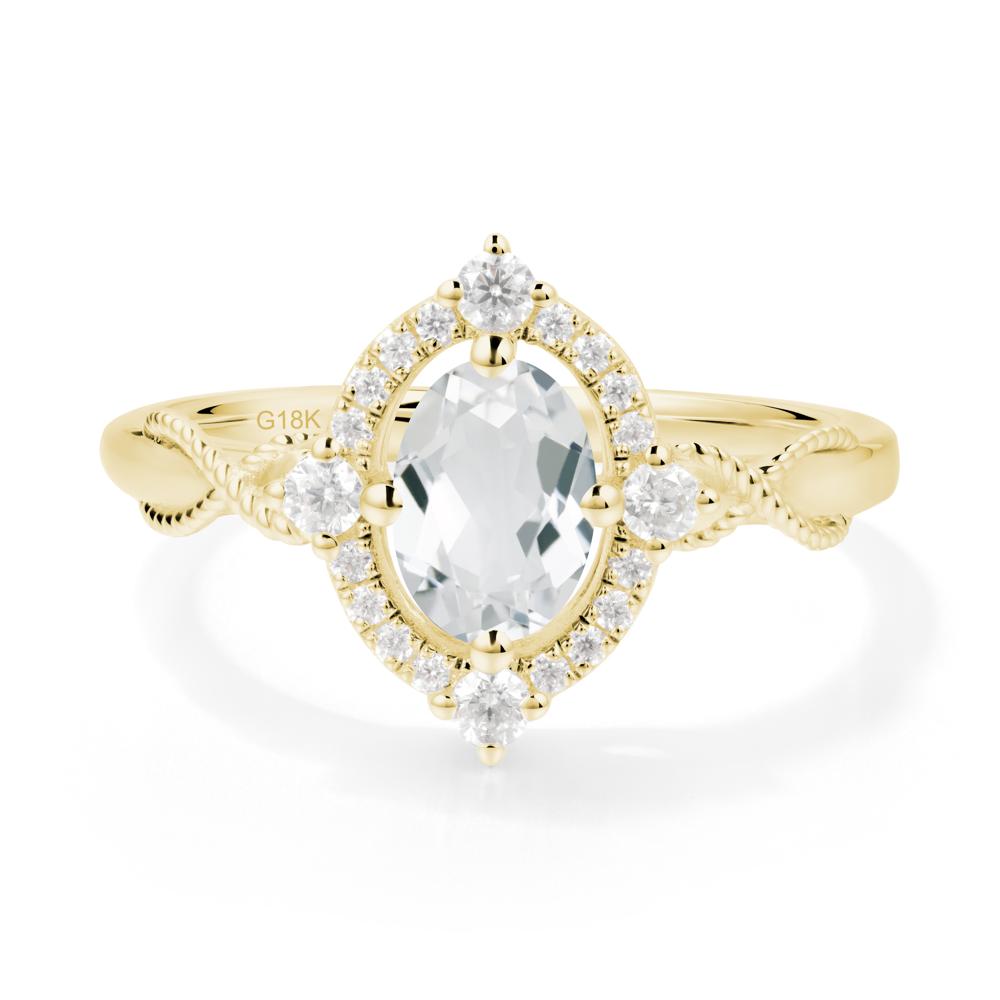 Vintage Oval White Topaz Halo Ring - LUO Jewelry #metal_18k yellow gold