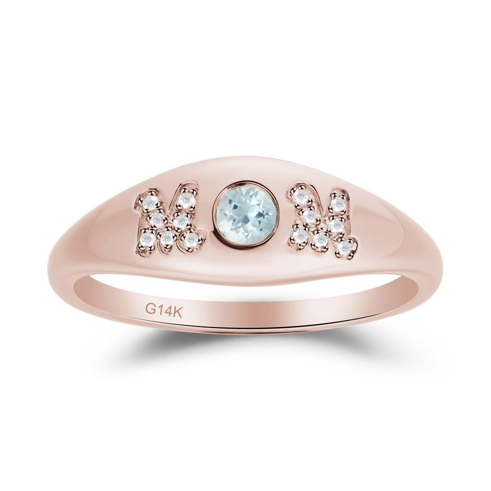 Round Aquamarine Mother's Ring - LUO Jewelry #metal_14k rose gold