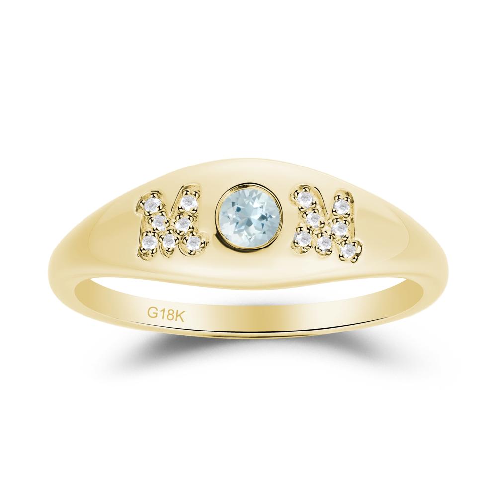 Round Aquamarine Mother's Ring - LUO Jewelry #metal_18k yellow gold