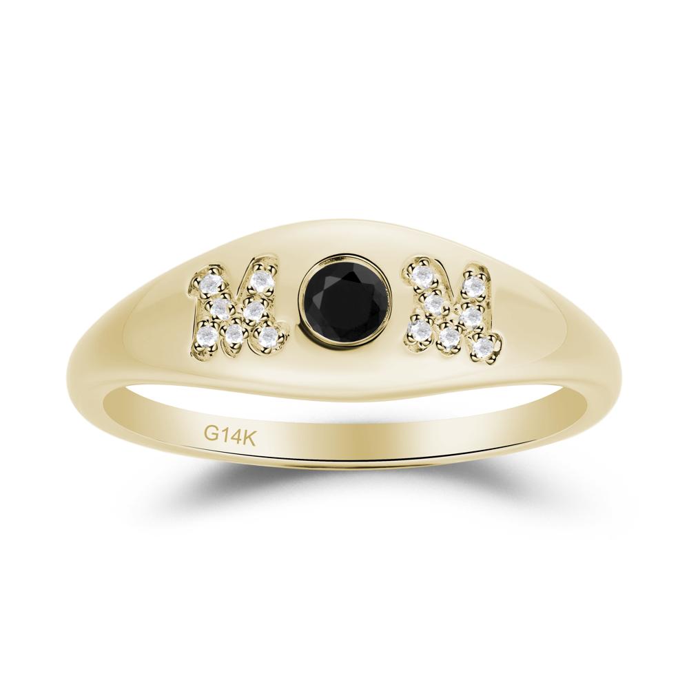 Round Black Spinel Mom Ring - LUO Jewelry #metal_14k yellow gold