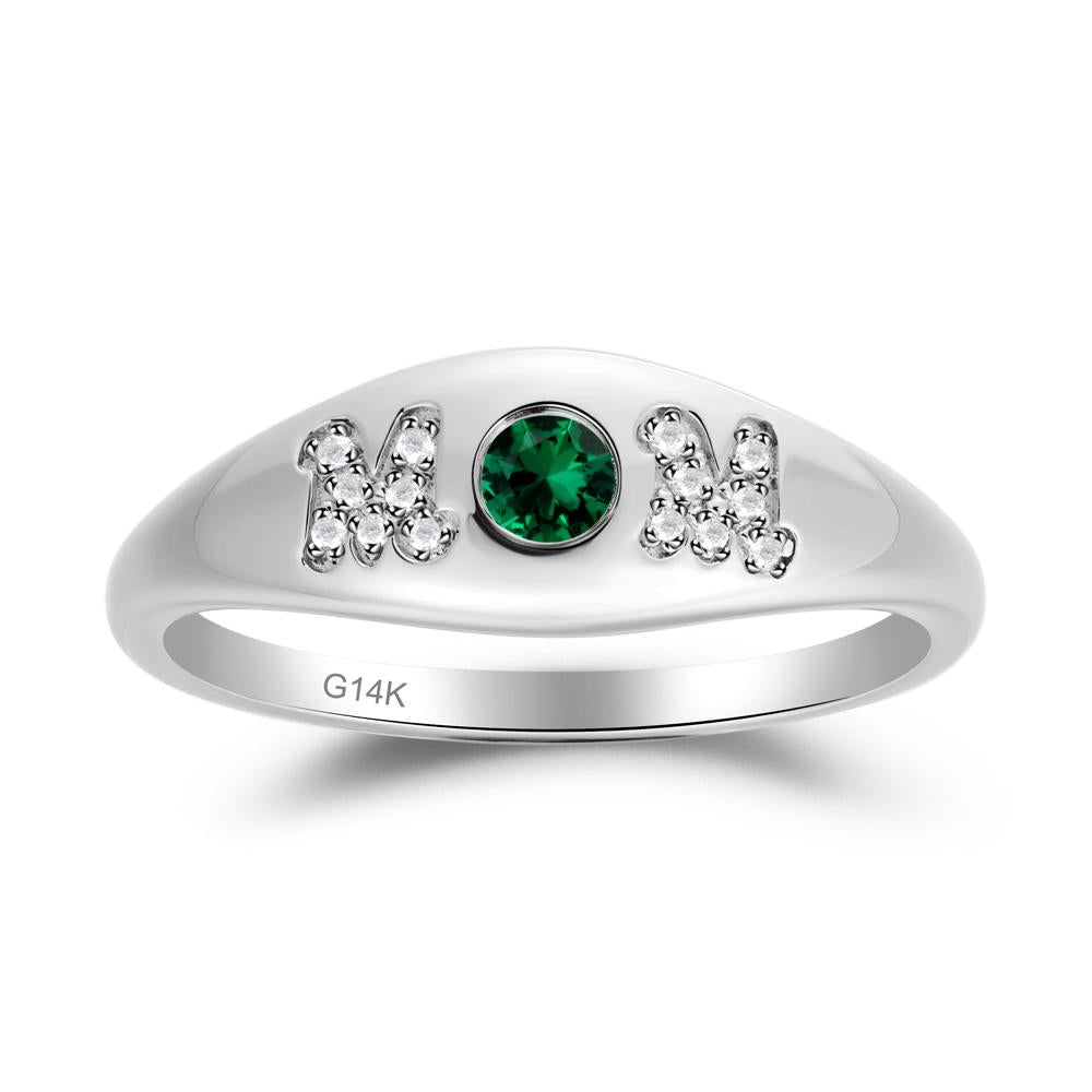 Round Emerald Mom Ring - LUO Jewelry #metal_14k white gold