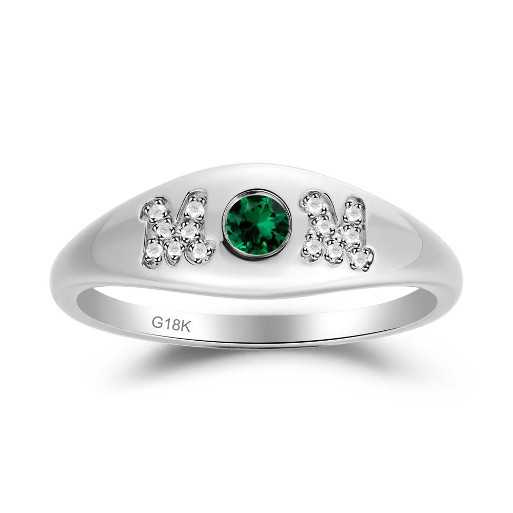 Round Emerald Mom Ring - LUO Jewelry #metal_18k white gold