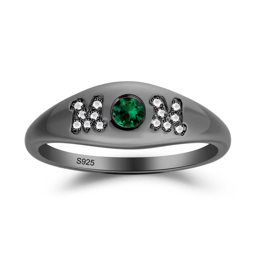 Round Emerald Mom Ring - LUO Jewelry #metal_black finish sterling silver