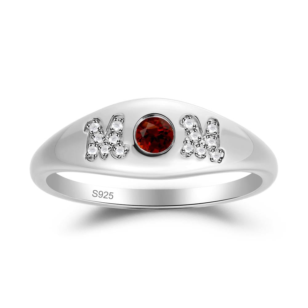 Round Garnet Mom Ring - LUO Jewelry #metal_sterling silver