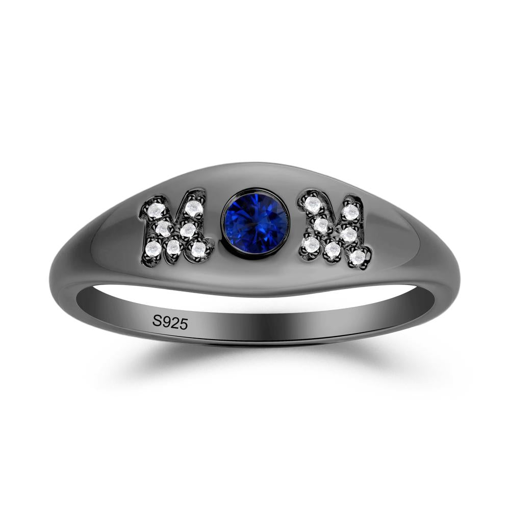 Round Sapphire Mother's Ring - LUO Jewelry #metal_black finish sterling silver