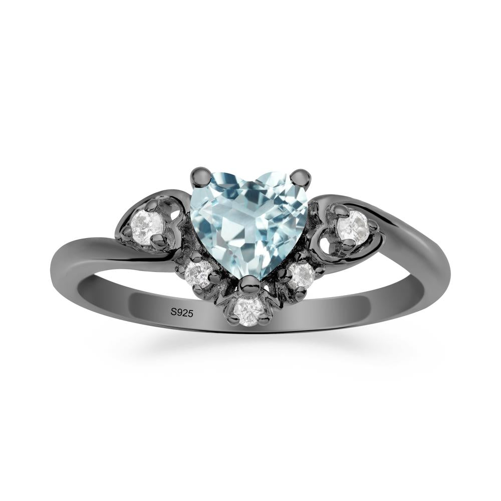 Heart-Shaped Aquamarine Mom Ring - LUO Jewelry #metal_black finish sterling silver