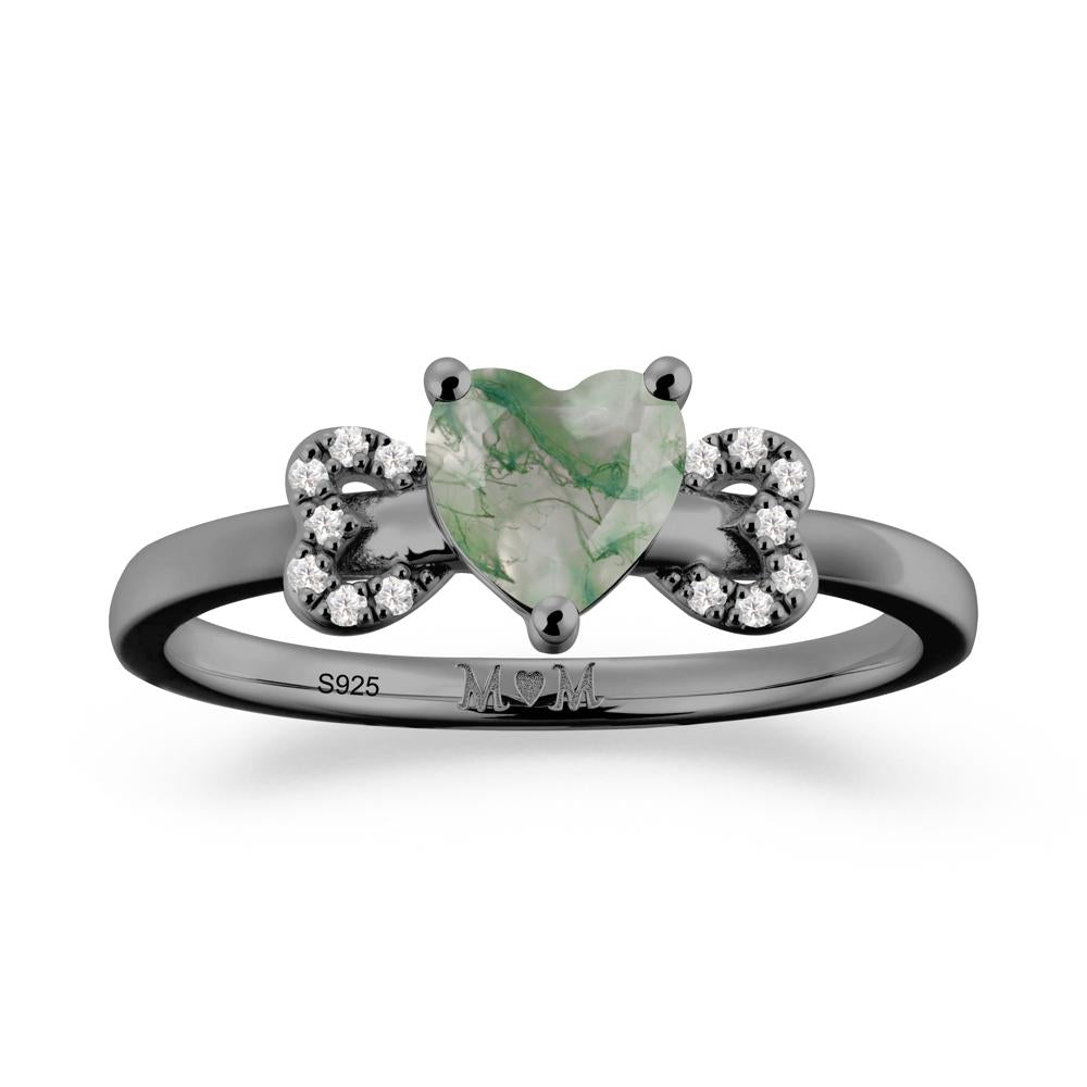 Heart Shapped Moss Agate Statement Ring - LUO Jewelry #metal_black finish sterling silver