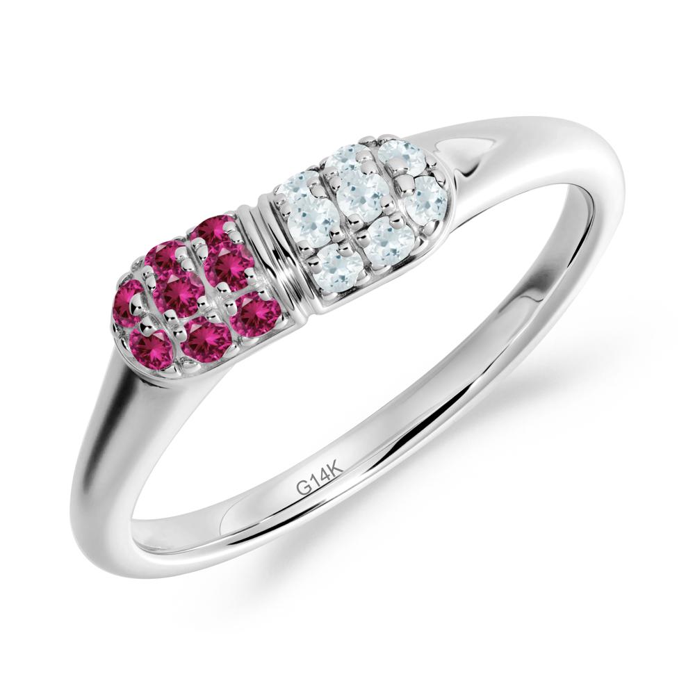 Aquamarine and Ruby Cluster Ring for Nurses Day - LUO Jewelry #metal_14k white gold