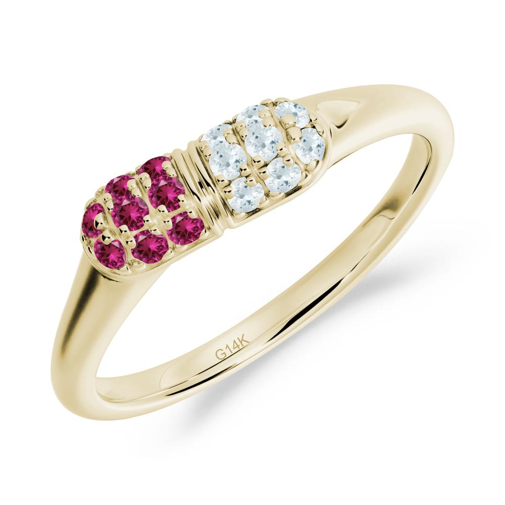 Aquamarine and Ruby Cluster Ring for Nurses Day - LUO Jewelry #metal_14k yellow gold