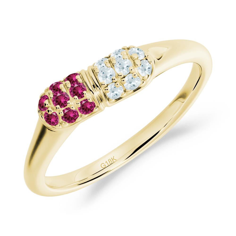 Aquamarine and Ruby Cluster Ring for Nurses Day - LUO Jewelry #metal_18k yellow gold