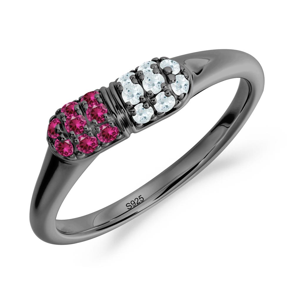 Aquamarine and Ruby Cluster Ring for Nurses Day - LUO Jewelry #metal_black finish sterling silver