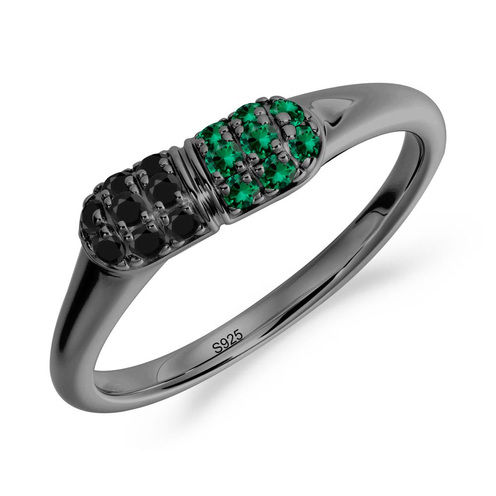 Capsule Inspired Cluster Black Spinel and Emerald Ring - LUO Jewelry #metal_black finish sterling silver