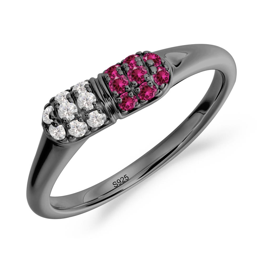Ruby and Cubic Zirconia Cluster Ring for Nurses Day - LUO Jewelry #metal_black finish sterling silver