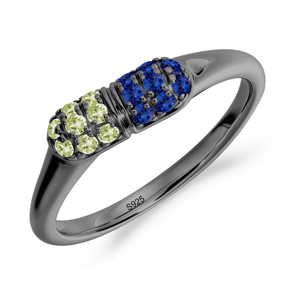 Capsule Inspired Cluster Peridot and Sapphire Ring - LUO Jewelry #metal_black finish sterling silver