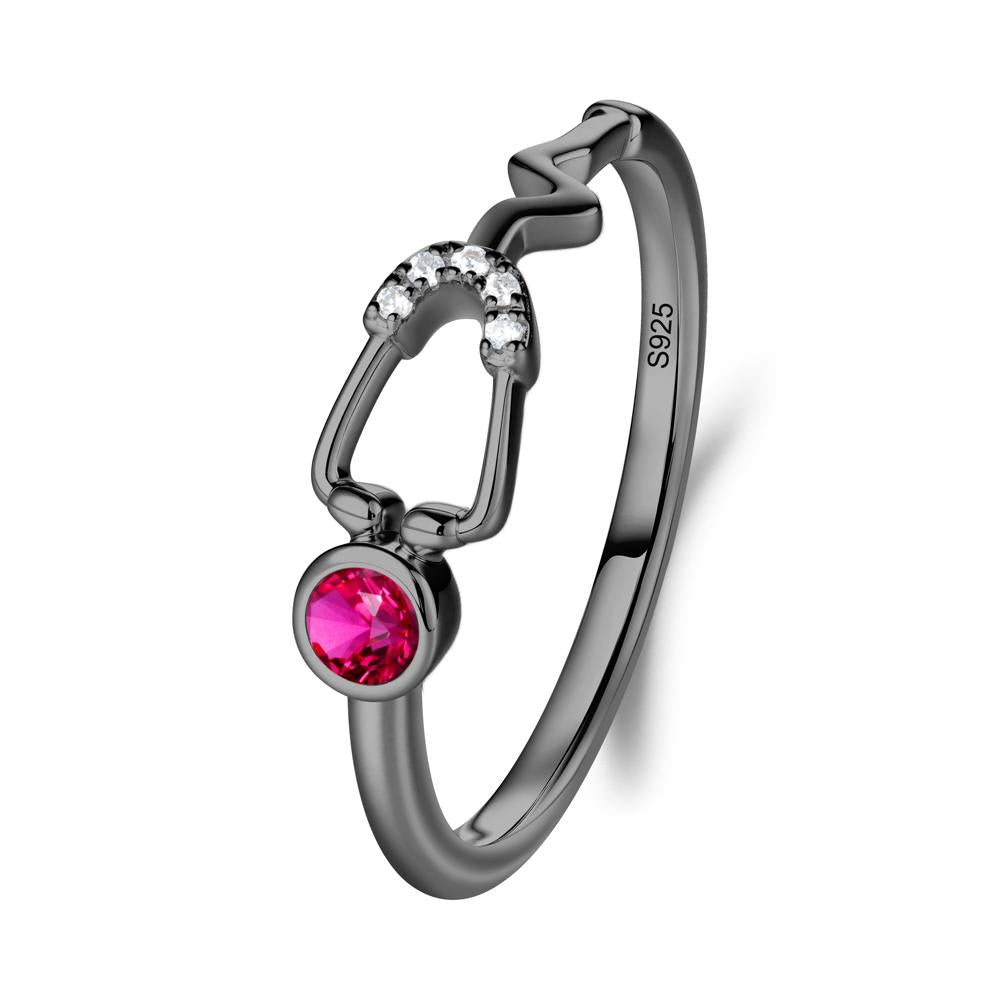 Stethoscope Inspired Ruby Ring - LUO Jewelry #metal_black finish sterling silver