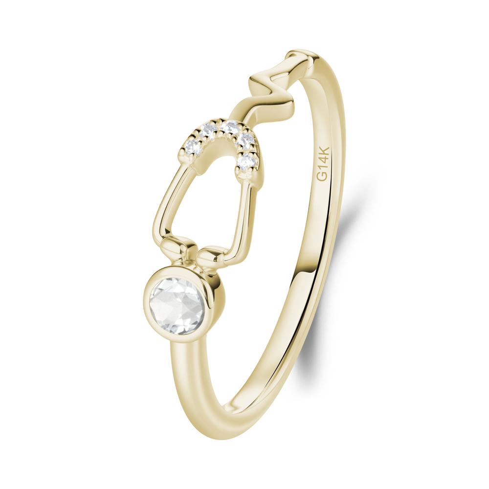 Round White Topaz Stethoscope Ring - LUO Jewelry #metal_14k yellow gold