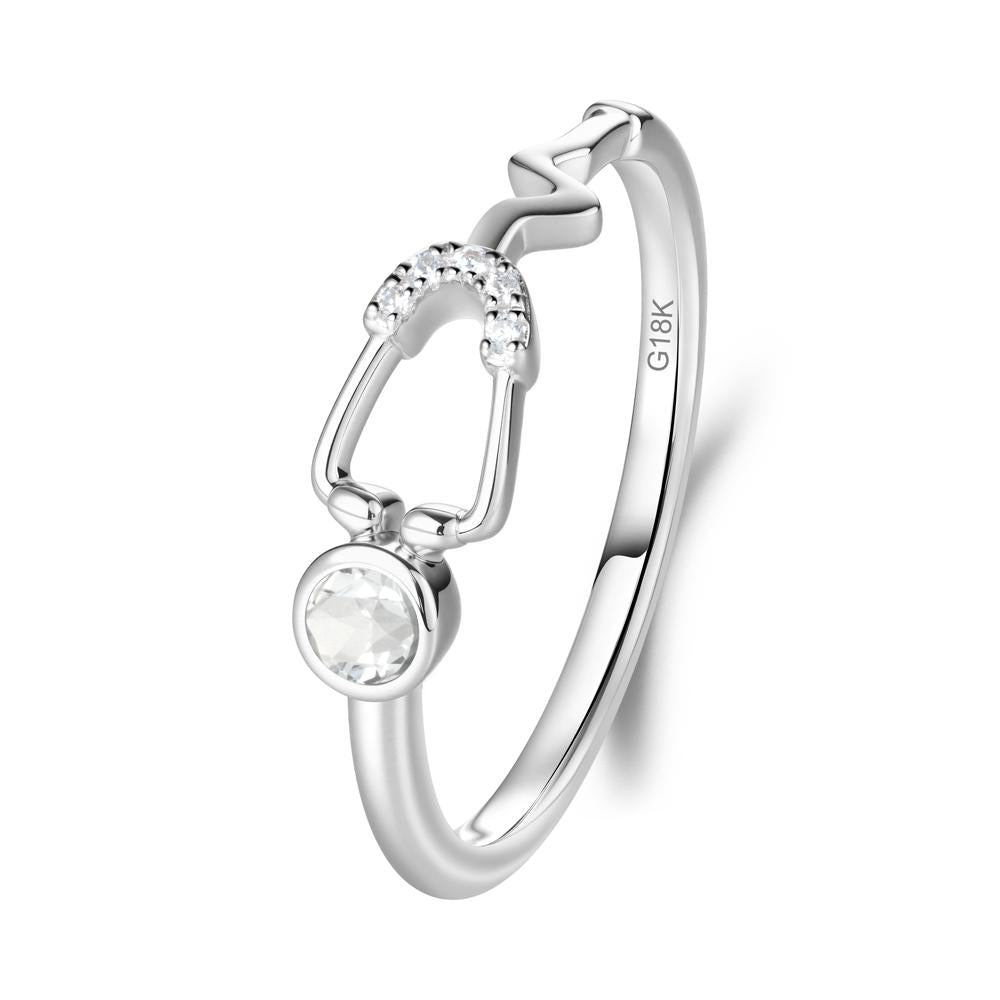 Round White Topaz Stethoscope Ring - LUO Jewelry #metal_18k white gold