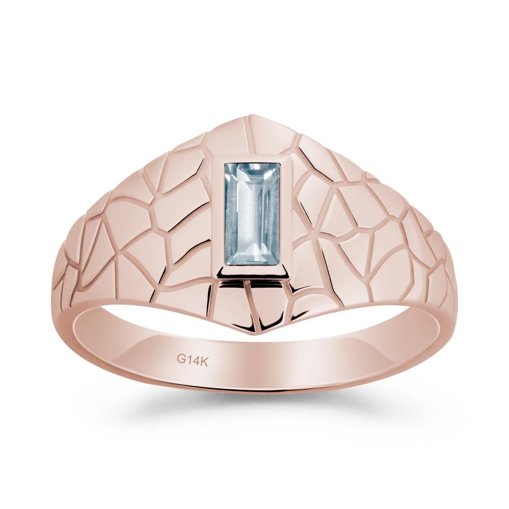 Baguette Aquamarine Ring with Cracked Texture - LUO Jewelry #metal_14k rose gold