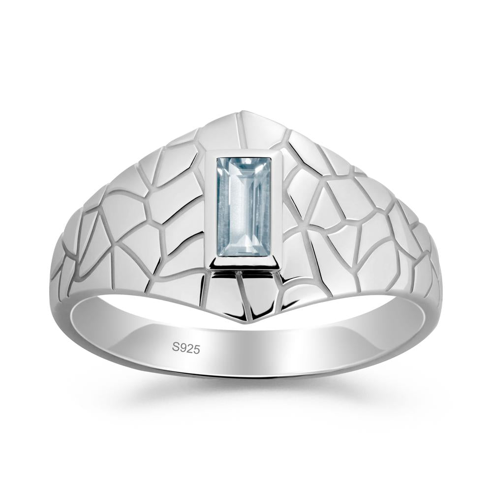 Baguette Aquamarine Ring with Cracked Texture - LUO Jewelry #metal_sterling silver