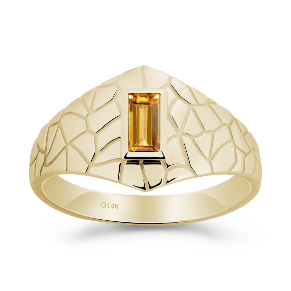 Baguette Citrine Ring with Cracked Texture - LUO Jewelry #metal_14k yellow gold
