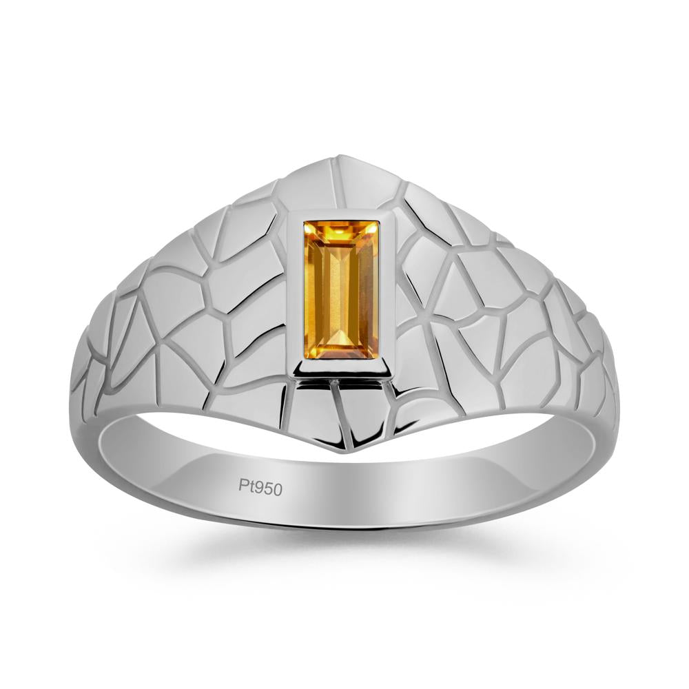 Baguette Citrine Ring with Cracked Texture - LUO Jewelry #metal_platinum