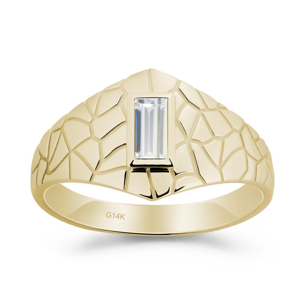 Baguette Cubic Zirconia Ring with Cracked Texture - LUO Jewelry #metal_14k yellow gold