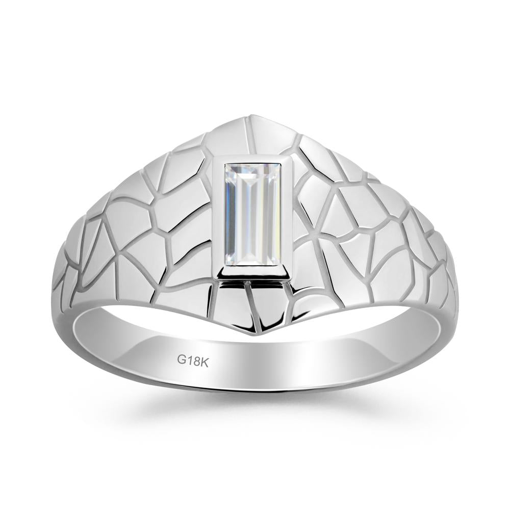 Baguette Cubic Zirconia Ring with Cracked Texture - LUO Jewelry #metal_18k white gold
