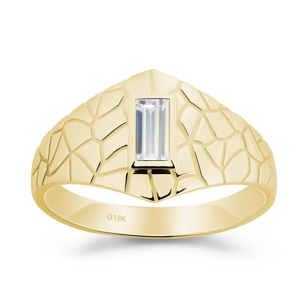 Baguette Cubic Zirconia Ring with Cracked Texture - LUO Jewelry #metal_18k yellow gold