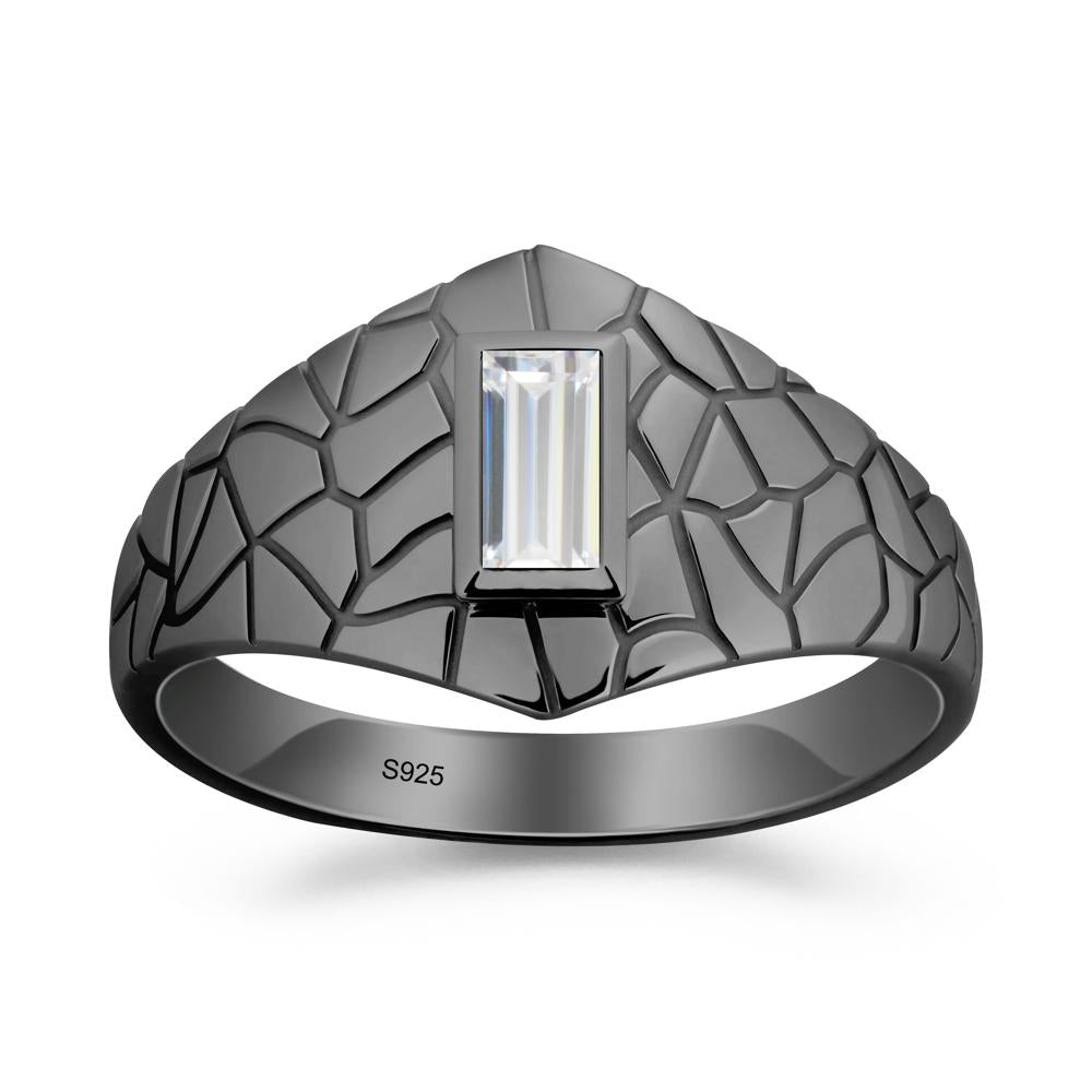 Baguette Cubic Zirconia Ring with Cracked Texture - LUO Jewelry #metal_black finish sterling silver