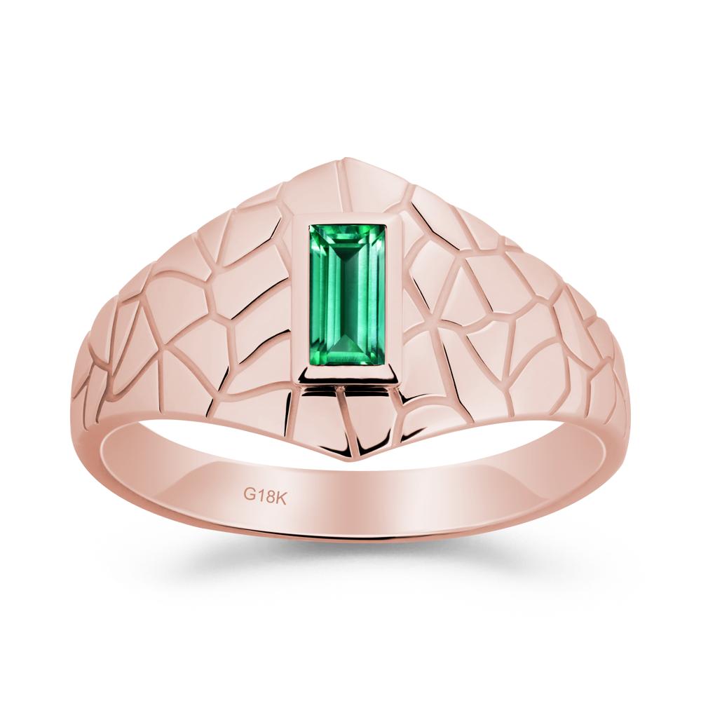 Baguette Emerald Ring with Cracked Texture - LUO Jewelry #metal_18k rose gold