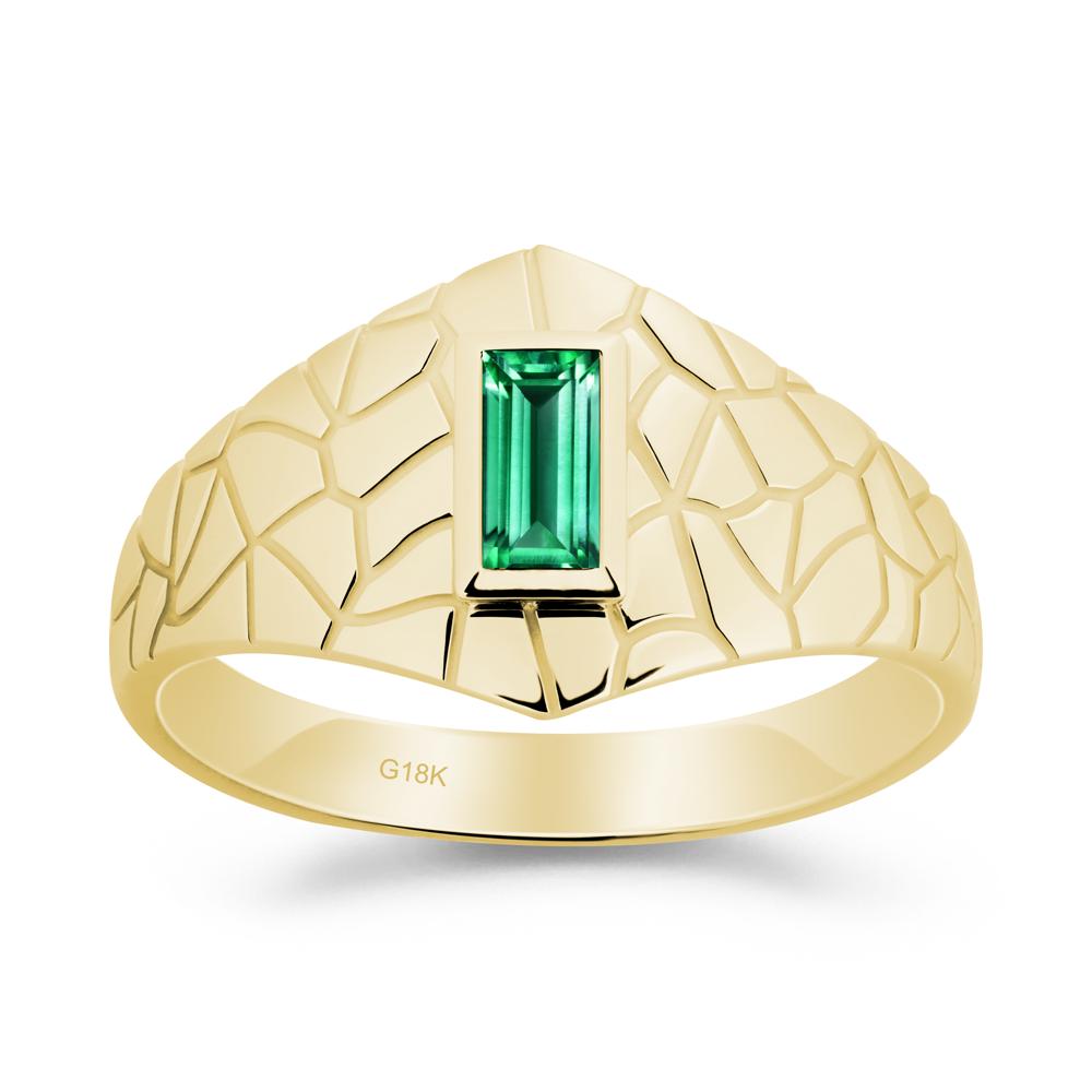 Baguette Emerald Ring with Cracked Texture - LUO Jewelry #metal_18k yellow gold