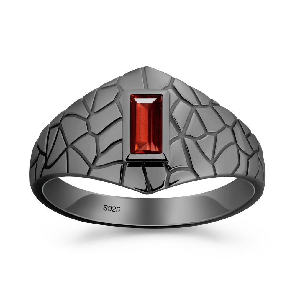 Garnet Cracked Texture Ring - LUO Jewelry #metal_black finish sterling silver