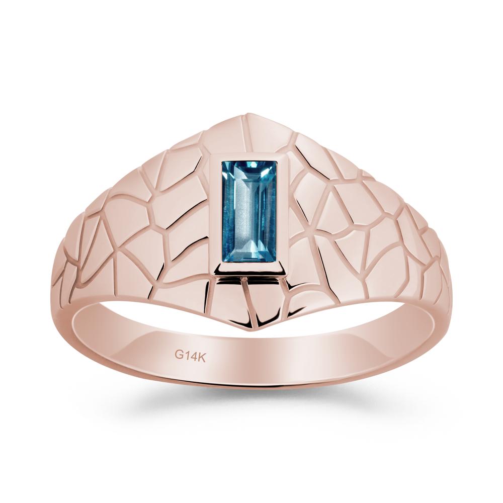 Baguette London Blue Topaz Ring with Cracked Texture - LUO Jewelry #metal_14k rose gold